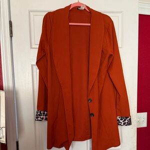 Women's Burnt Orange Blazer with Leopard Cuffs